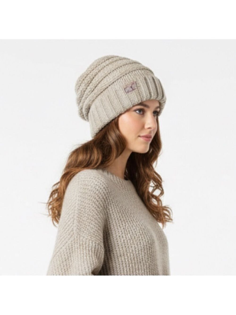 C.C. Beanie - Beige Cable Knit Slouchy Hat Cozy Winter Minimalist Outdoor Style
